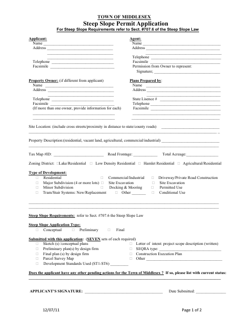 First page of the Steep Slope Permit Application