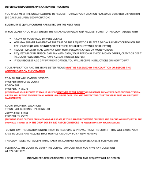 First page of the Deferred Disposition Application
