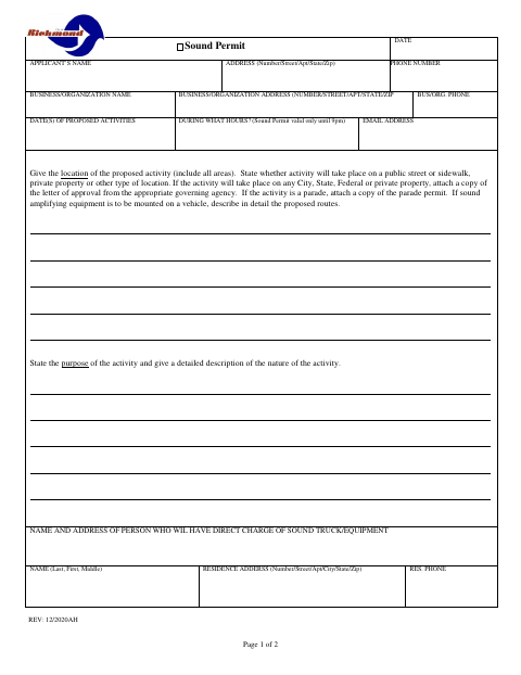 First page of the R.P.D. Sound Permit