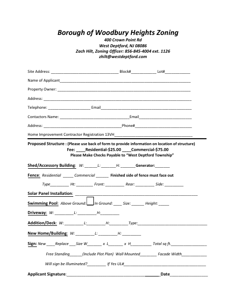 First page of the Zoning Permit Application