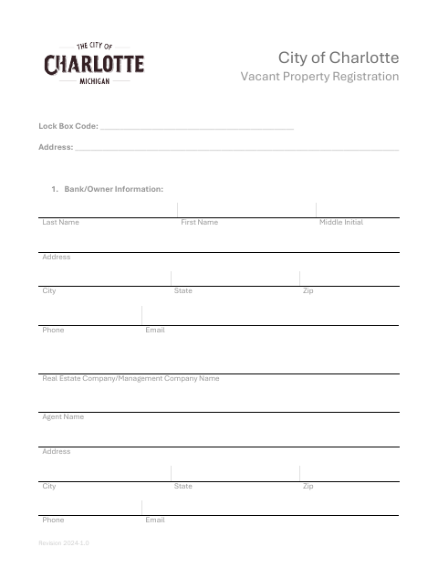 First page of the Vacant Property Registration