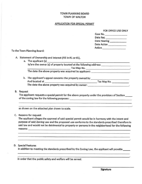 First page of the Special Use Permit Application