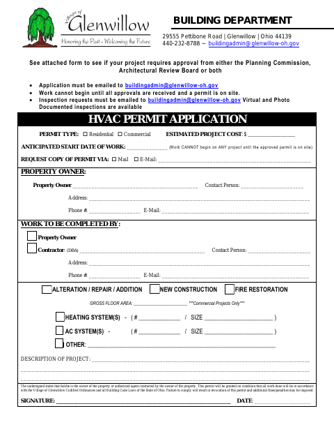 First page of the HVAC Permit Application