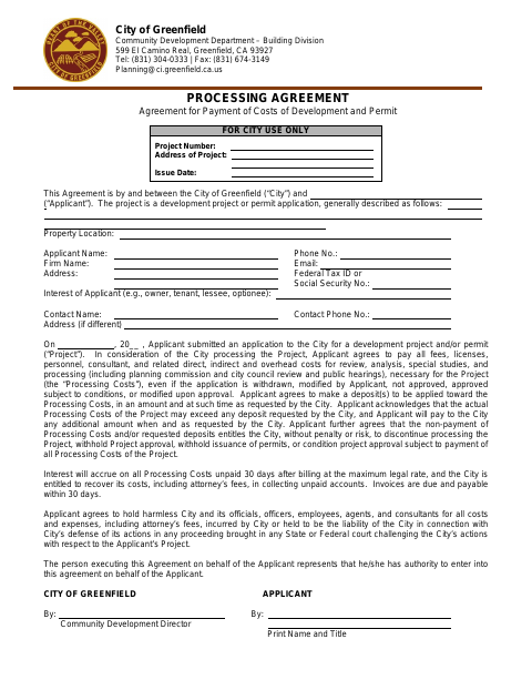 First page of the Planning Development Agreement / Cost Recovery Form