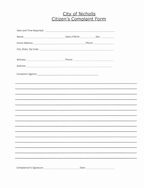 First page of the Citizen’s Complaint Form