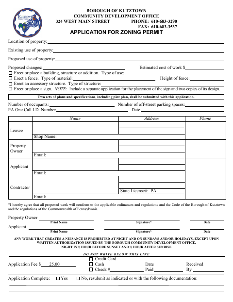 First page of the Application for Zoning Permit