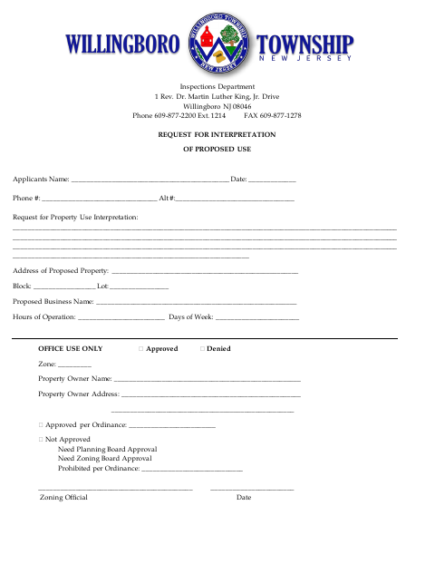 First page of the Request for Interpretation of Proposed Use