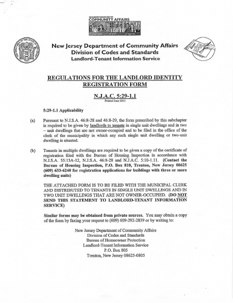 First page of the Landlord Identity Registration Form