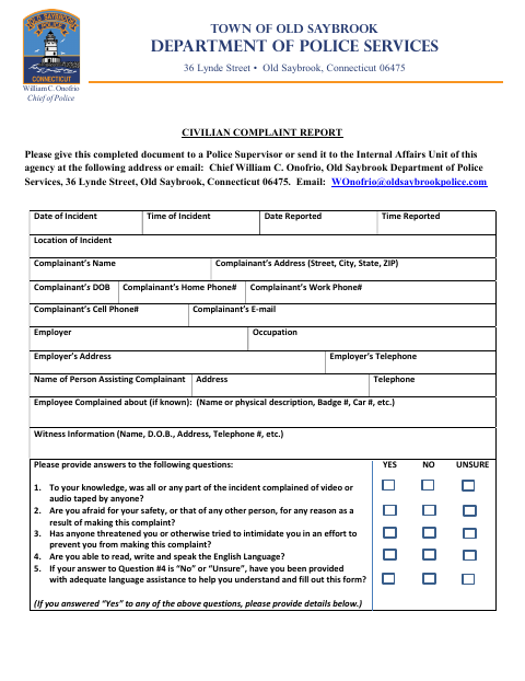 First page of the Civilian Complaint Report