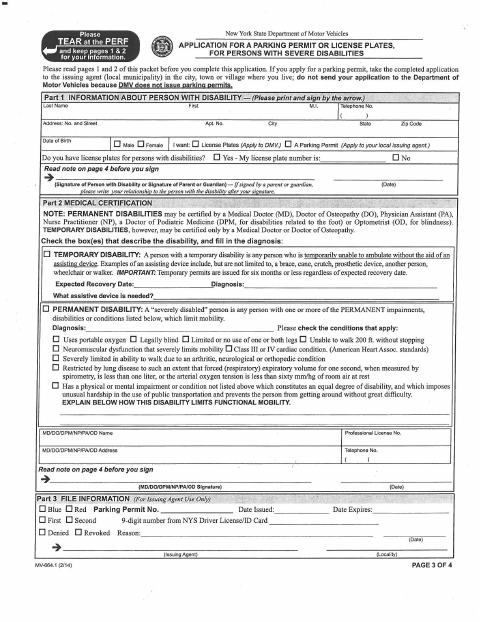 First page of the Parking Permit Application for Persons With Disabilities