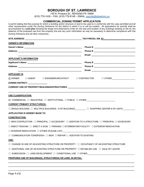 First page of the Commercial Zoning Permit Application