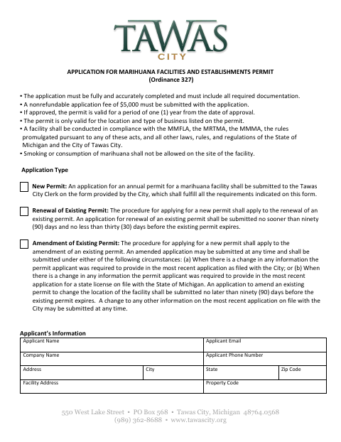First page of the Application for Marihuana Facilities and Establishments Permit