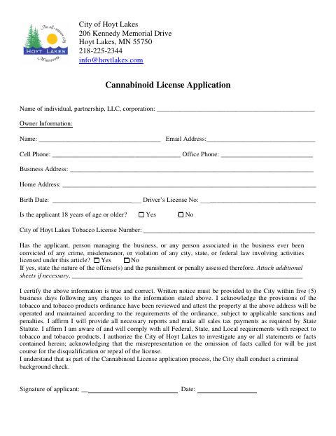 First page of the Cannabinoid License Application