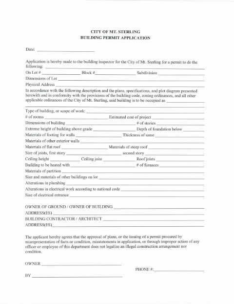 First page of the Building Permit Application