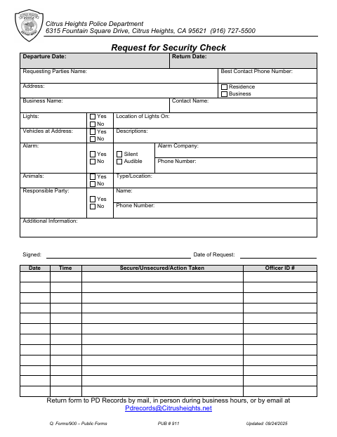 First page of the Request for Security Check
