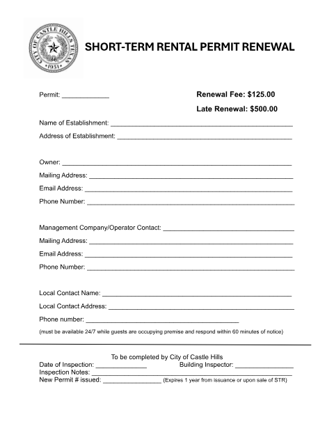 First page of the Short-Term Rental Permit Application and Renewal