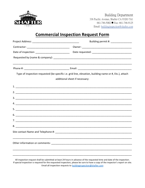First page of the Commercial Inspection Request Form