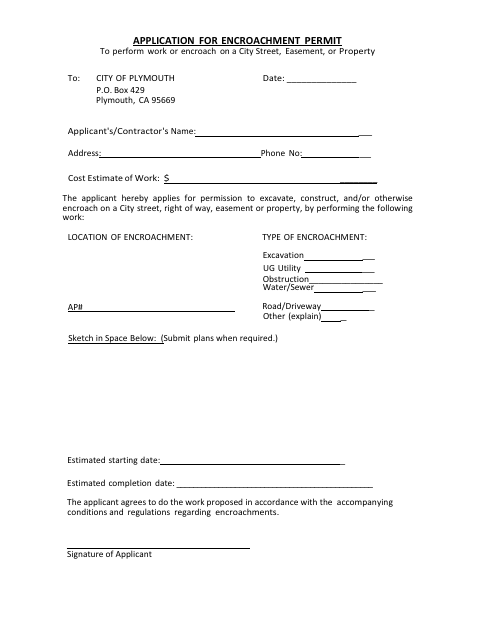 First page of the Application for Encroachment Permit