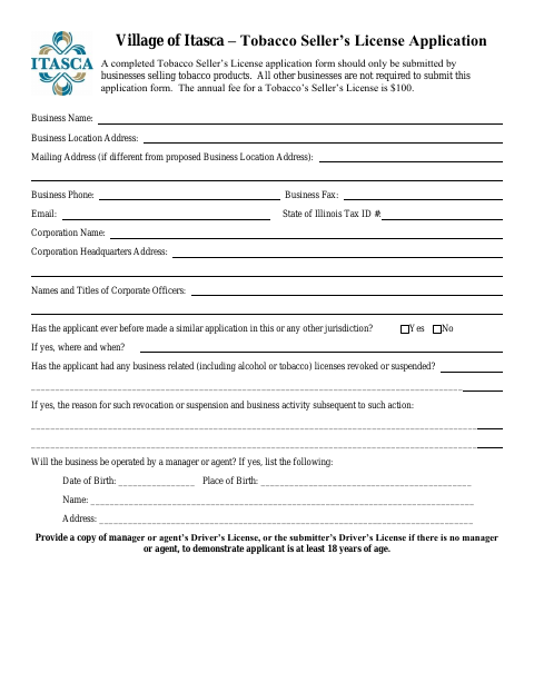 First page of the Tobacco Seller’s License Application