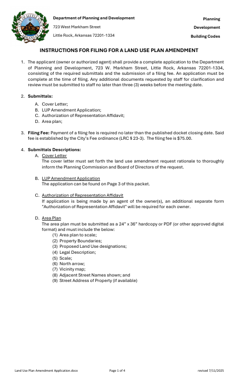 First page of the Land Use Plan Amendment Application