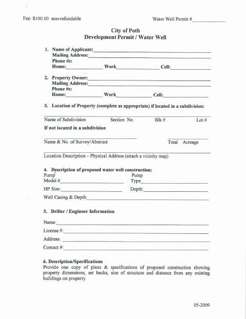 First page of the Water Well Permit