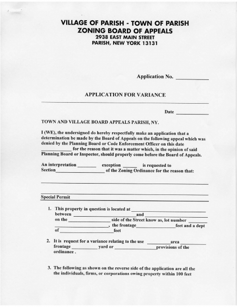 First page of the Zoning Appeal Form
