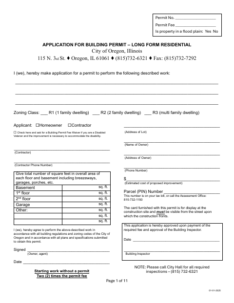 First page of the Application for Building Permit – Long Form Residential