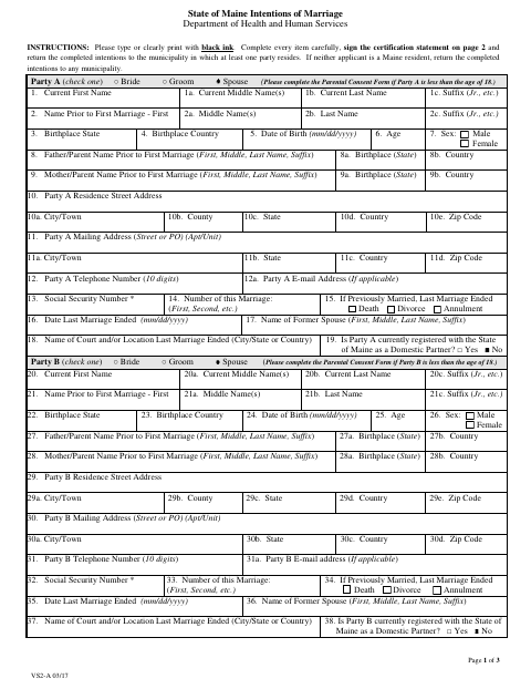 First page of the Intentions of Marriage