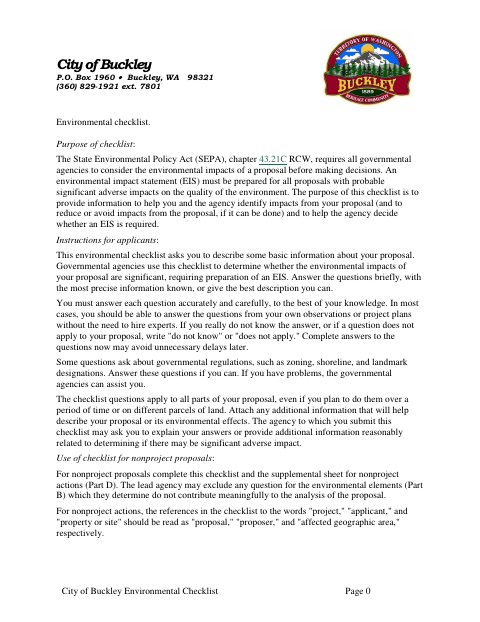 First page of the Environmental Checklist