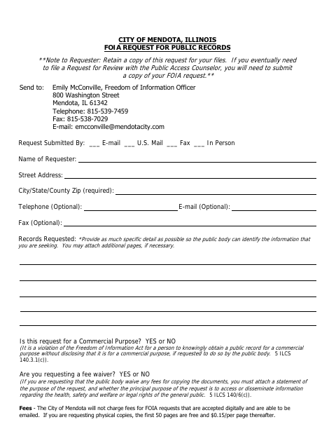 First page of the FOIA Request for Public Records