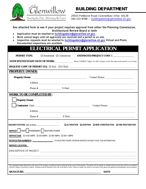 First page of the Electrical Permit Application