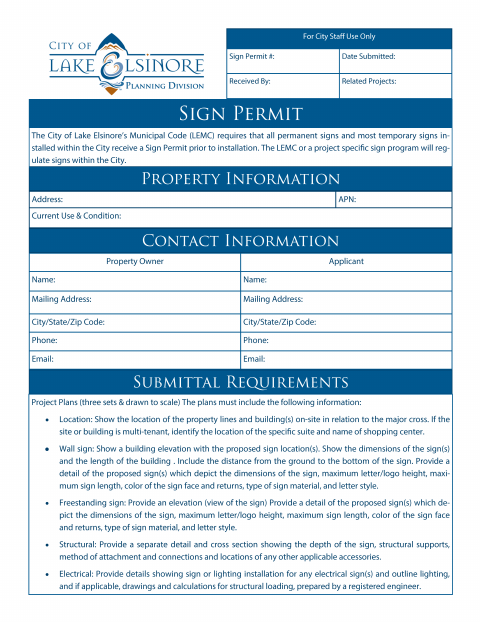First page of the Sign Permit Application