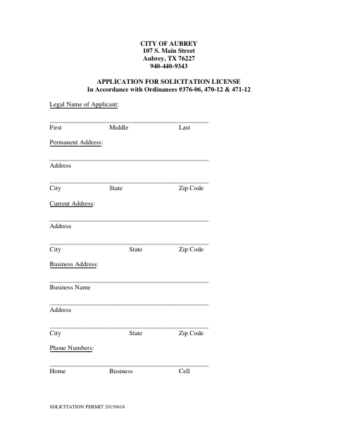 First page of the Solicitation Permit Application