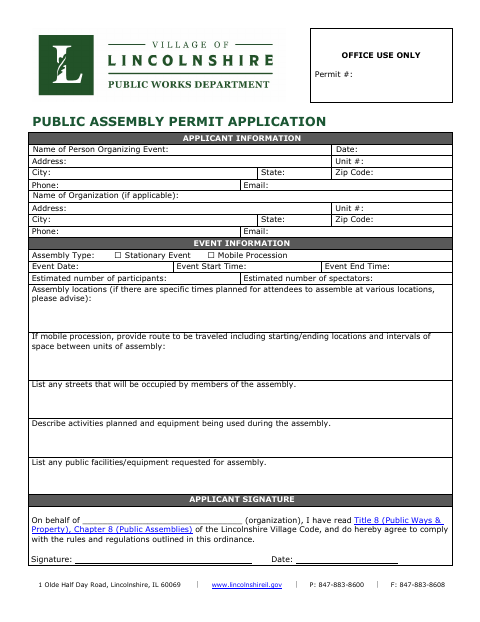 First page of the Public Assembly Permit Application