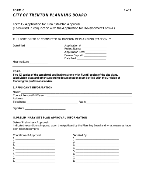 First page of the Form C – Application for Final Site Plan Approval