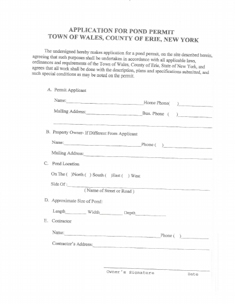 First page of the Pond Permit Application