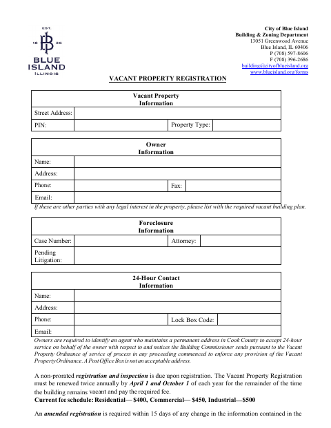 First page of the Vacant Property Registration