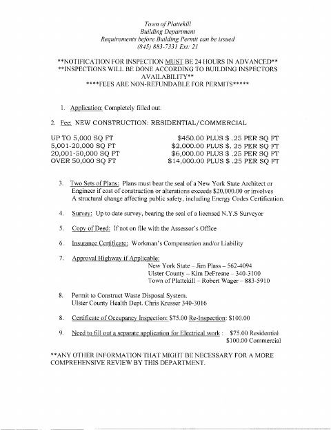 First page of the New Construction Residential/Commercial Building Permit Application