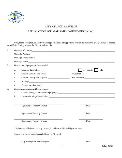 First page of the Application For Map Amendment (Rezoning)