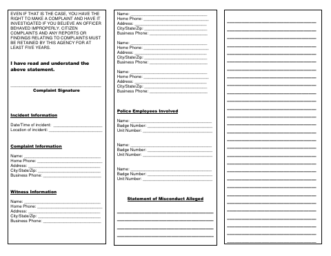 First page of the Citizen Complaint Form