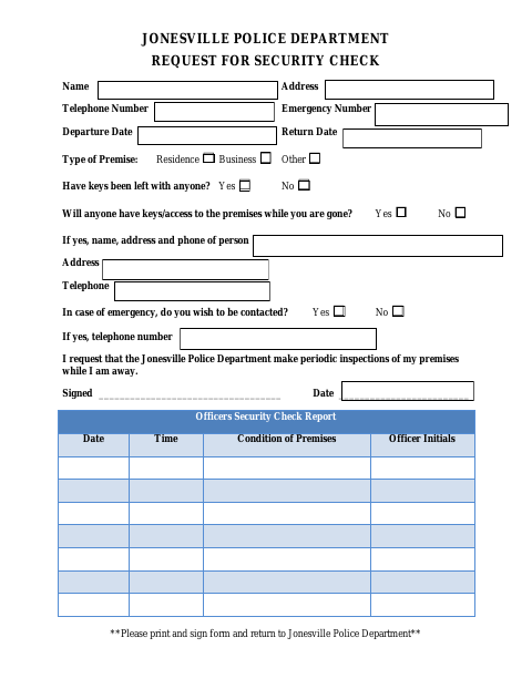 First page of the Request for Security Check