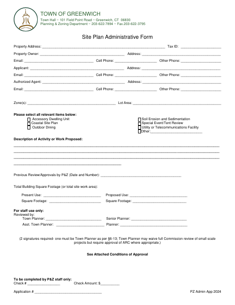 First page of the Site Plan Administrative Application