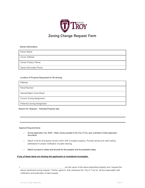 First page of the Zoning Change Request Form