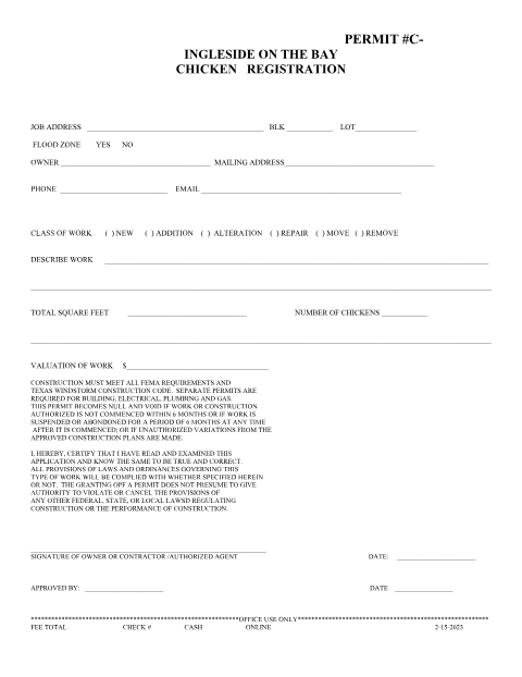 First page of the Chicken Registration