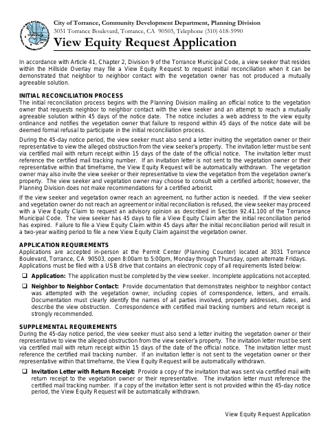 First page of the View Equity Request Application