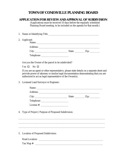 First page of the Application for Review and Approval of Subdivision