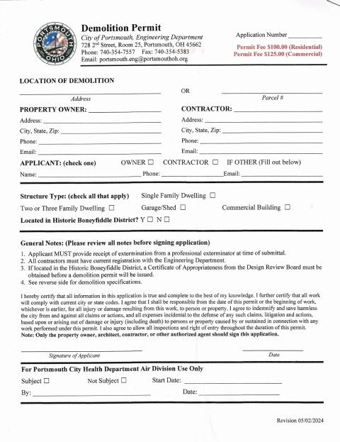 First page of the Demolition Permit