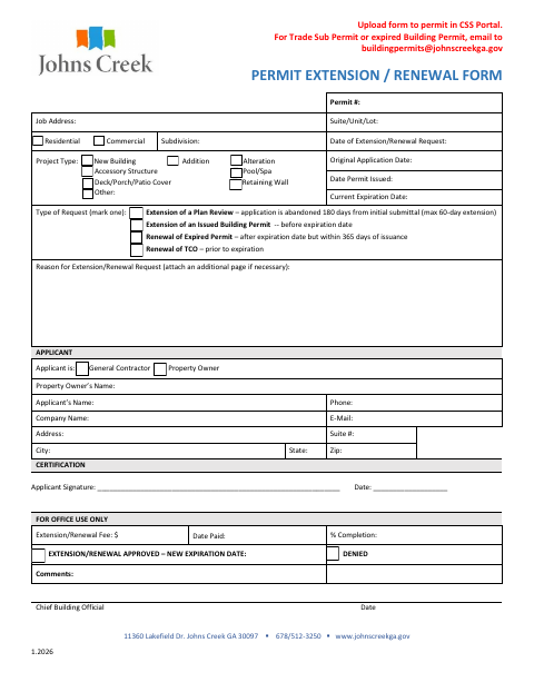 First page of the Permit Extension / Renewal Form