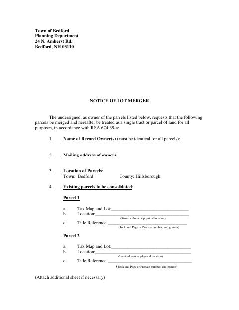 First page of the Notice of Lot Merger