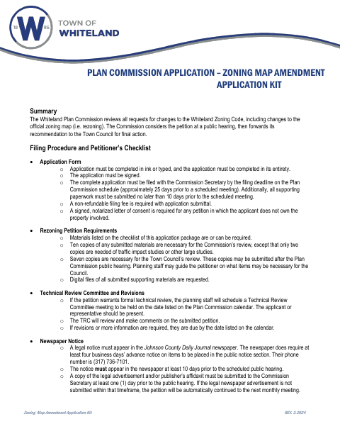 First page of the Zoning Map Amendment Application Kit